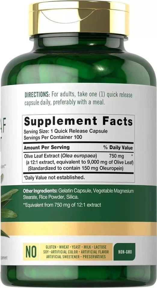 Olive Leaf Extract Capsules | 9000Mg | 100 Count | Non-Gmo, Gluten Free | High P