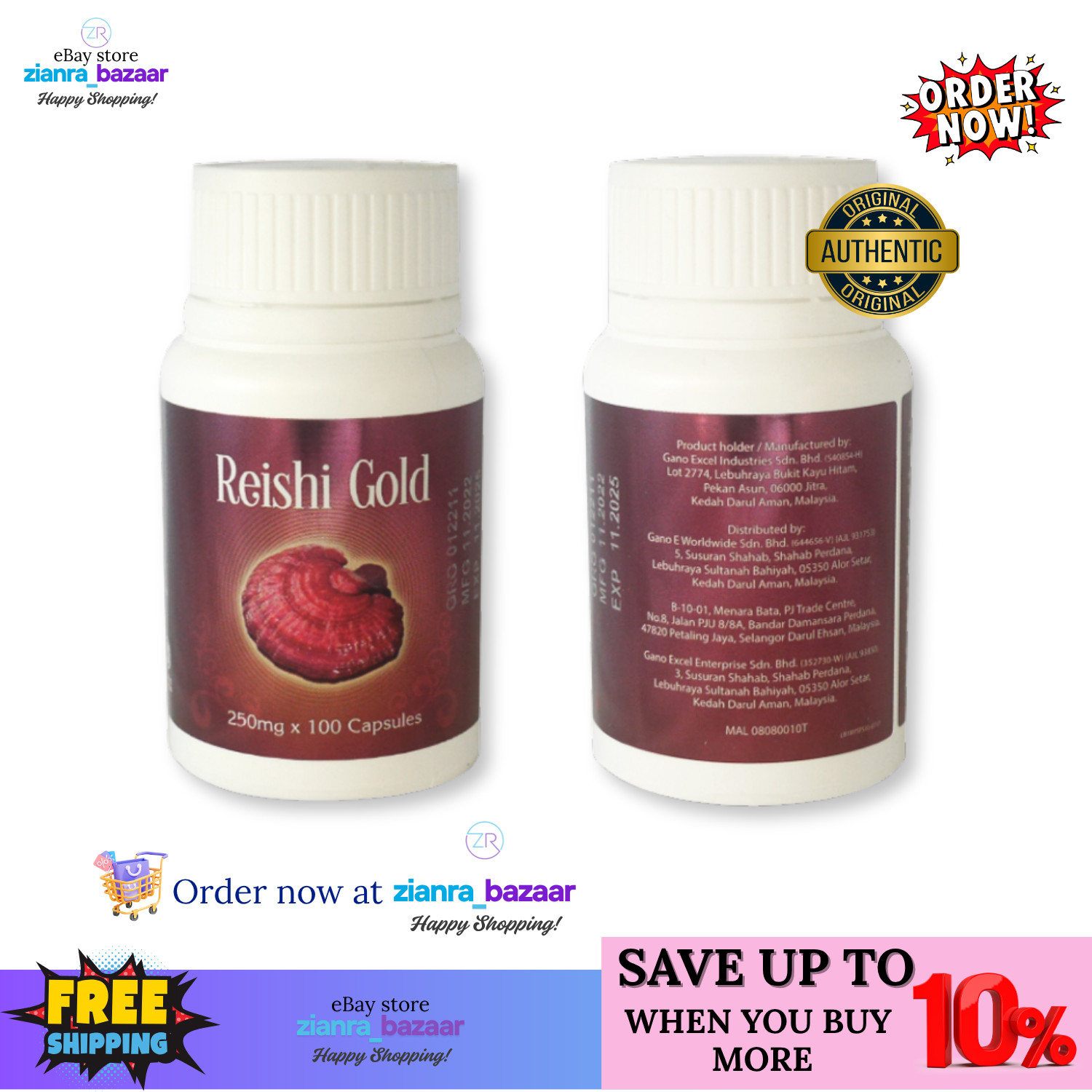 Gano Excel Reishi Gold (Lingzhi)/Excellium Ganoderma Lucidum Reishi Mushroom