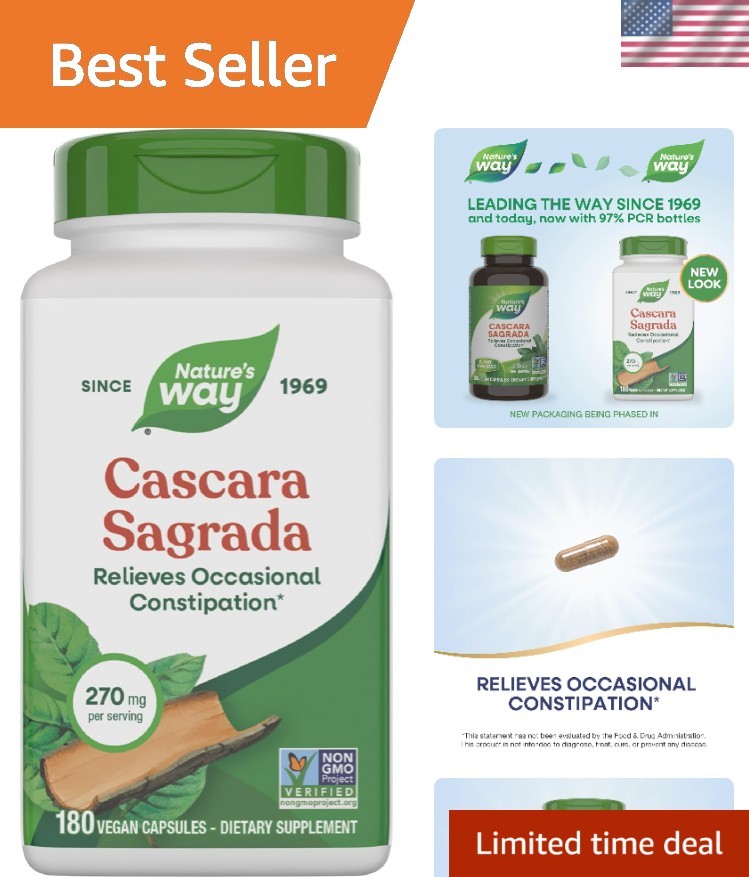Gentle Cascara Sagrada – 180 Capsules for Adult & Kids Digestive Health