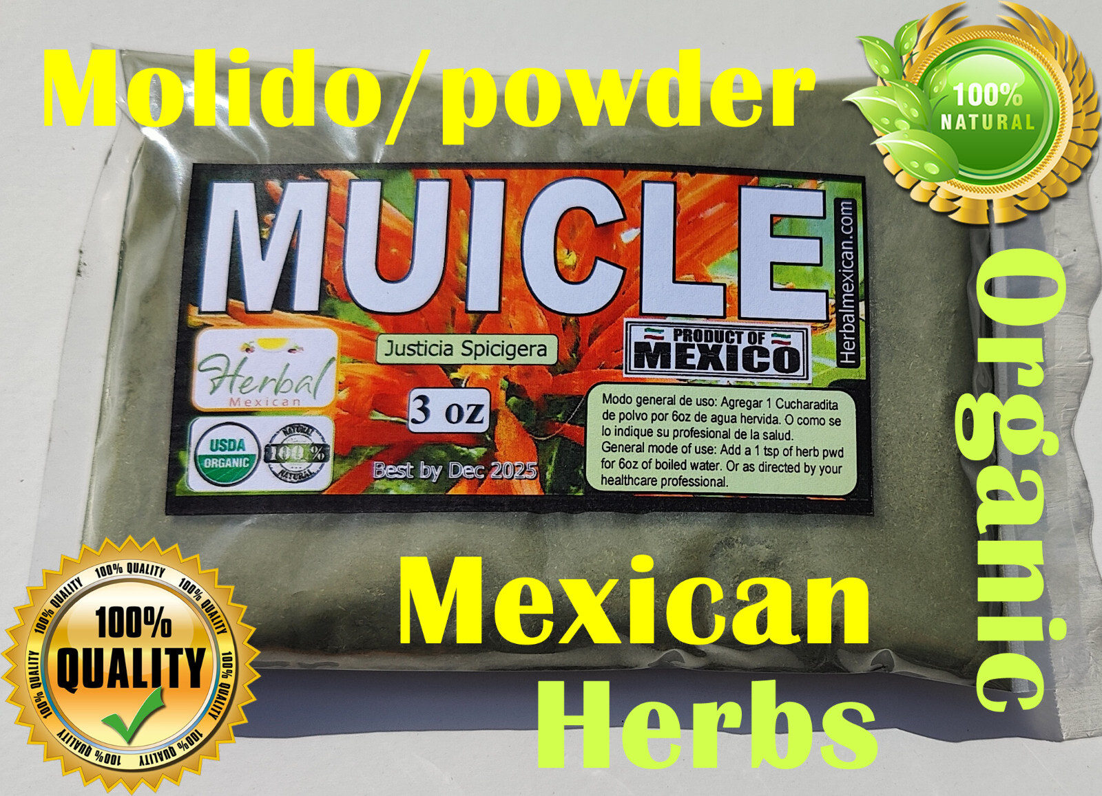 Muicle Muitle Muycle Mexican Honeysuckle Powder Natural Purifica la sangre 3oz !
