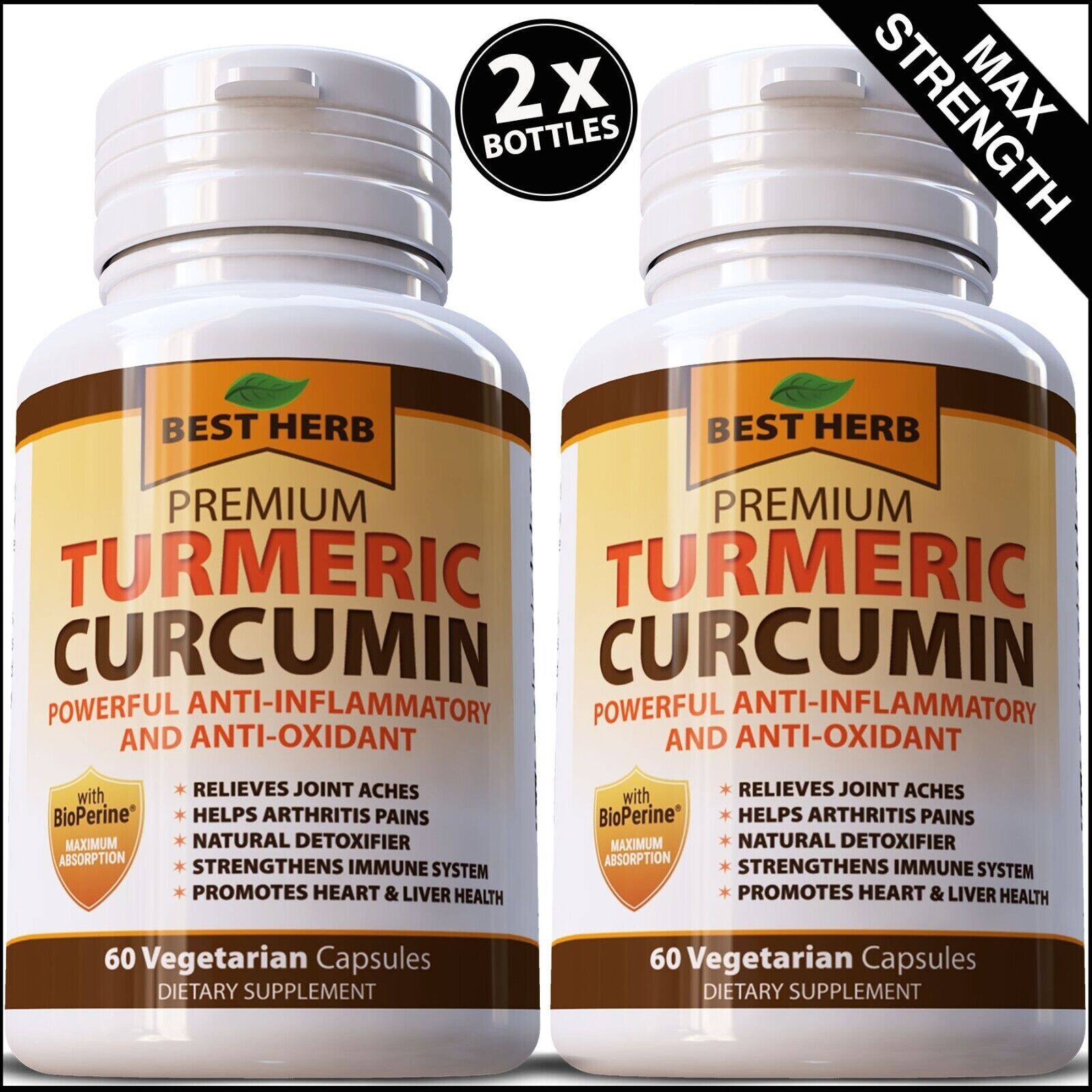 2 PACK Premium Turmeric Curcumin Extract Pills 1000mg w/ Black Pepper Bioperine
