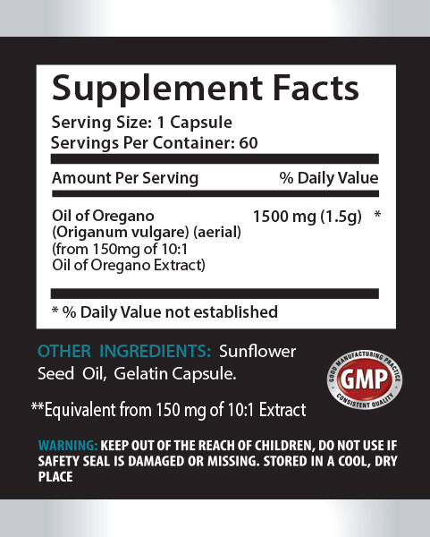 Cardiovascular System Support – Oregano Oil 1500mg – Anti Aiging – 60 Capsules