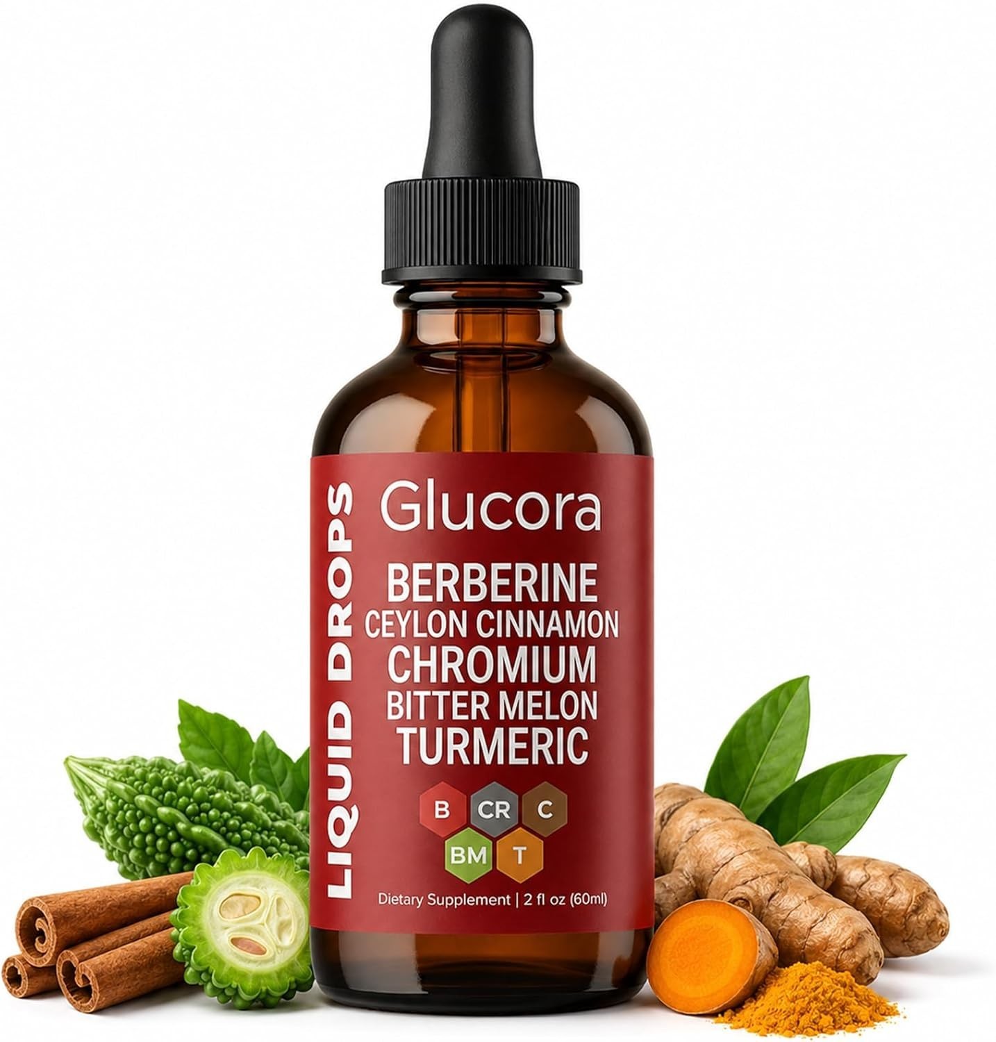 Glucora Berberina Liquida Gotas, Berberine Drops with Ceylon Cinnamon, Bitter Me