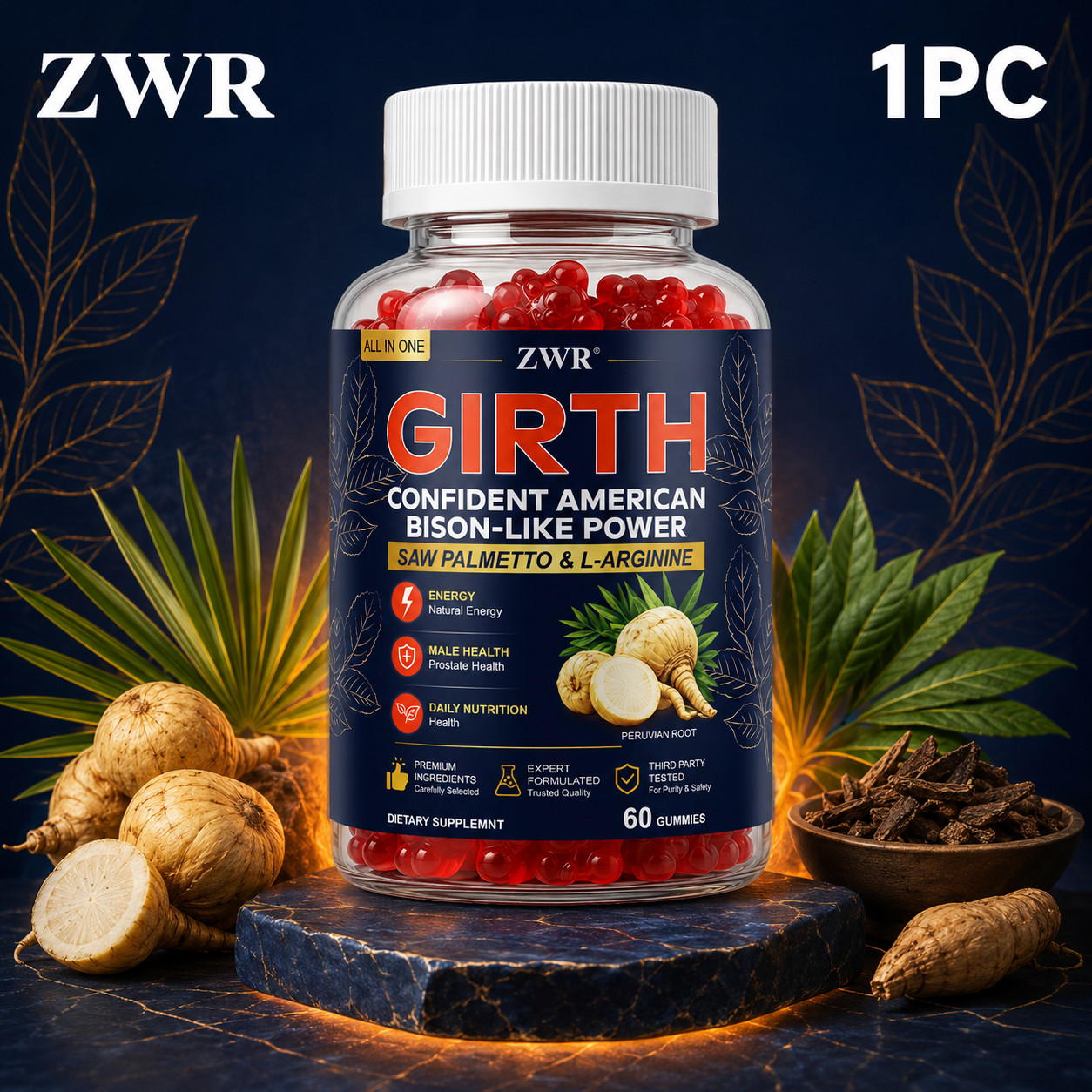 Tribulus, Vitamin B6, B12 – Plant-Based Peruvian Root & Ashwagandha Gummies