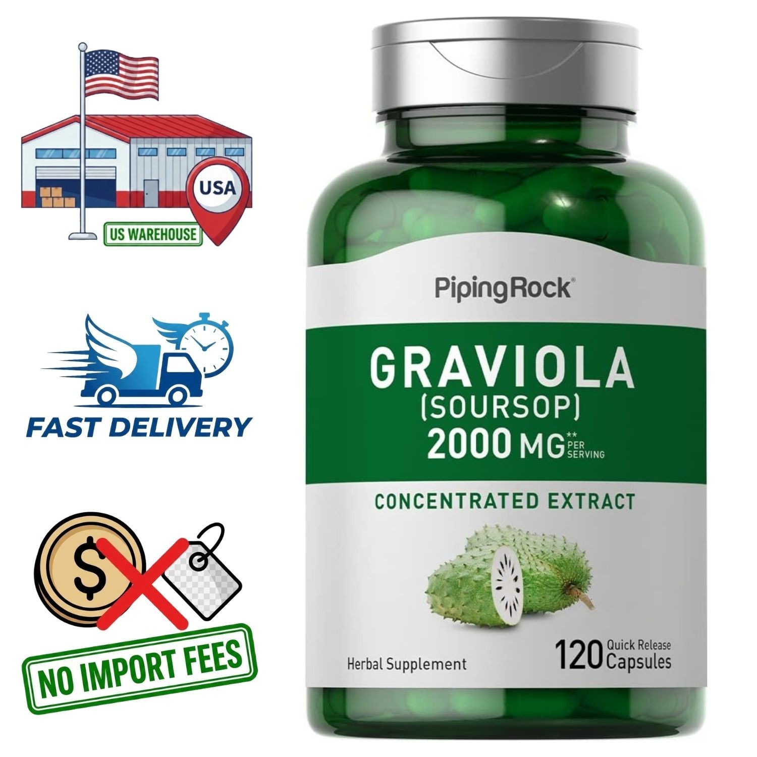 Graviola Soursop Leaf & Fruit Extract 2000mg Annona Muricata 120 Powder Capsules