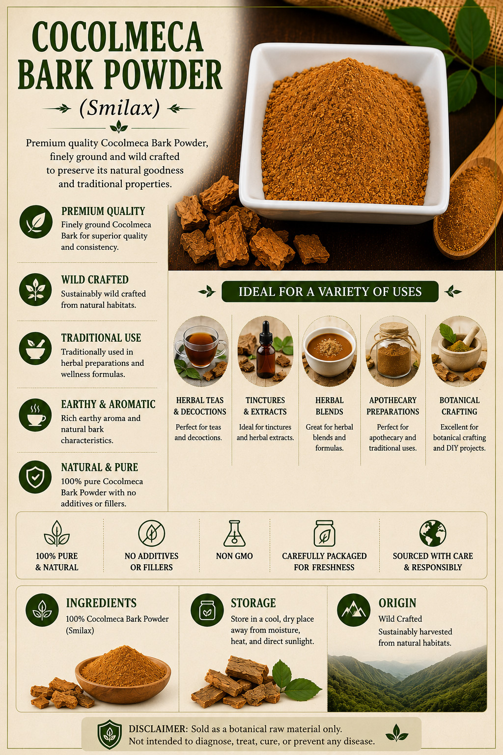 Premium Cocolmeca Bark Powder (Smilax) – Wild Crafted Mexican Herbal Botanical