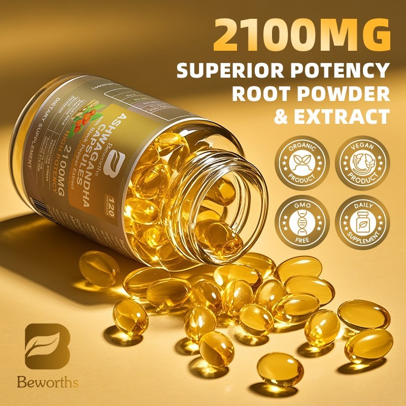 Organic Ashwagandha Capsules 2100MG w/ Black Pepper Energy Calm & Relax Support