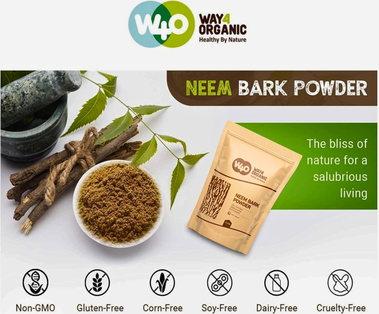 Neem Bark Powder 16 Oz (1 lb) – Dental and Digestion Support – Tooth Powder