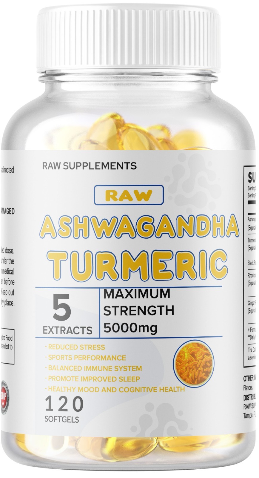 Organic Ashwagandha Capsules 5000mg Strong Stress & Adrenal Support 360 Softgels