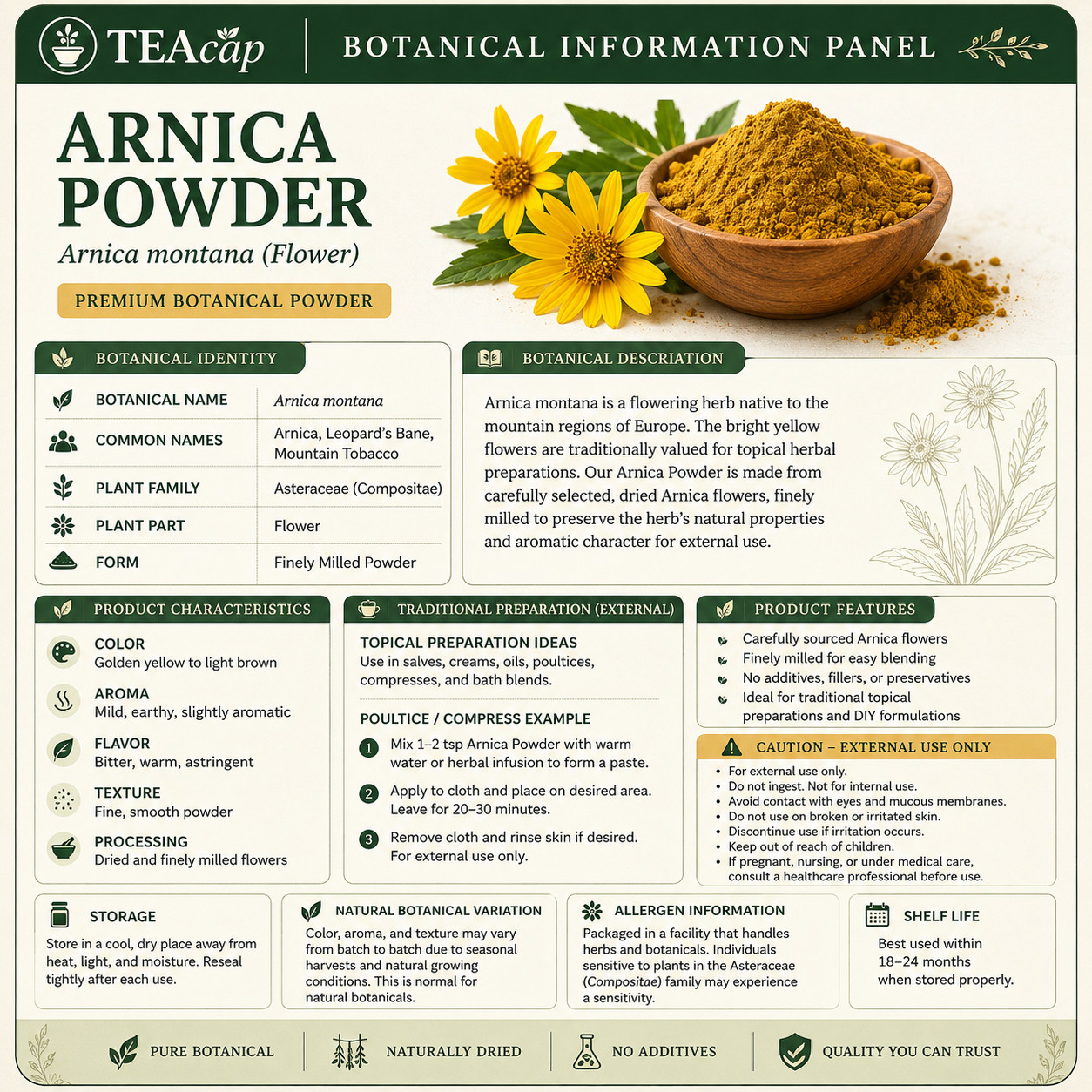 Arnica Flower |Whole or Powder | Natural Muscle & Joint Support | 1/4/8 oz Sizes