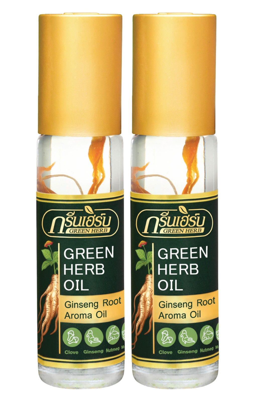 2 Green Herb Ginseng Root Roll-On Oil 8ml Thai Herbal Aromatherapy Essential Oil