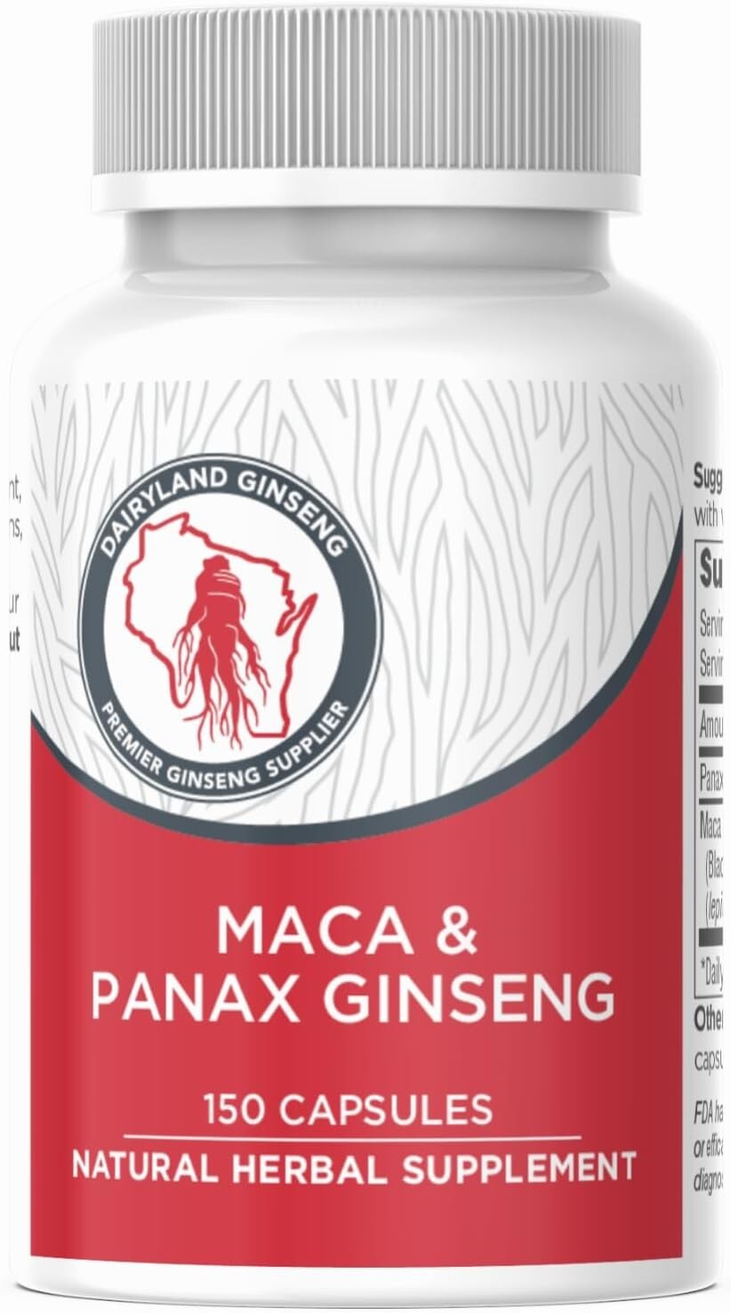Maca Root + Korean Panax Ginseng Capsules 150ct – Black Red Yellow Extract
