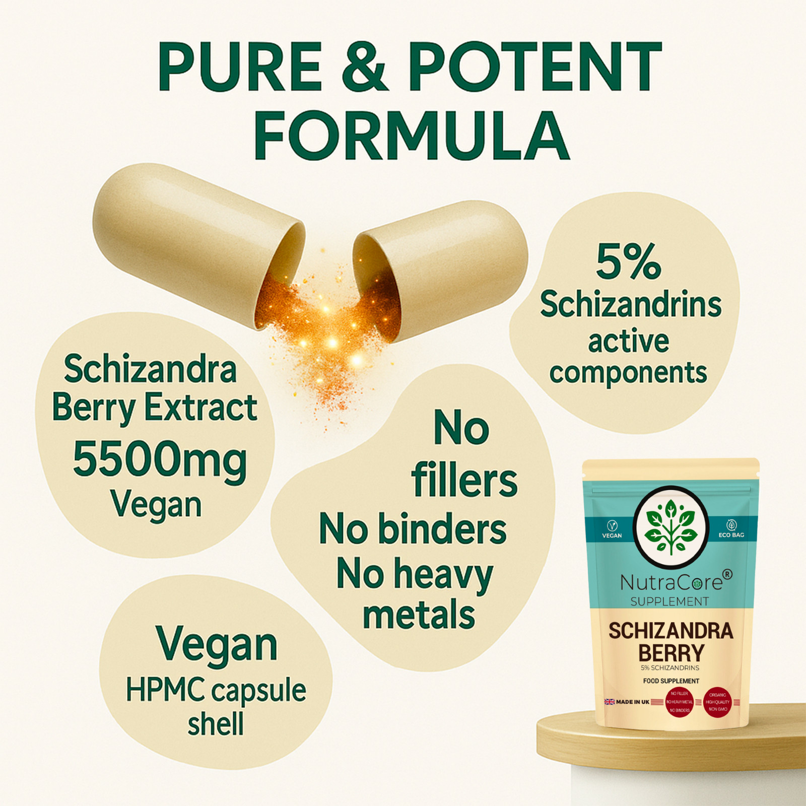 Schizandra Berry Capsules 5500mg-(5% Schizandrins)-100% Natural & Vegan Product