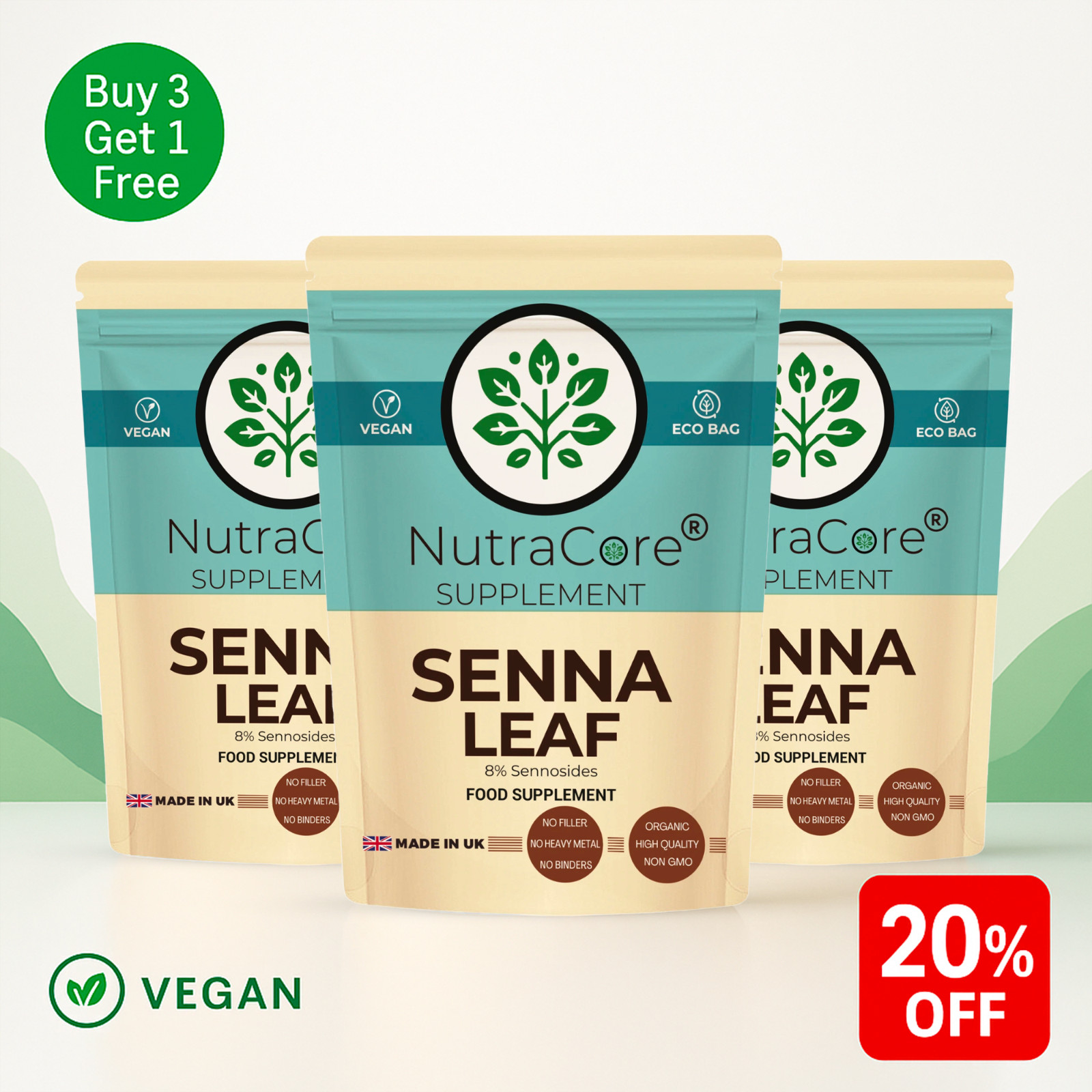 Organic Senna Leave Capsule 500mg-(8% Sennosides)-Digestive&Constipation-180Caps