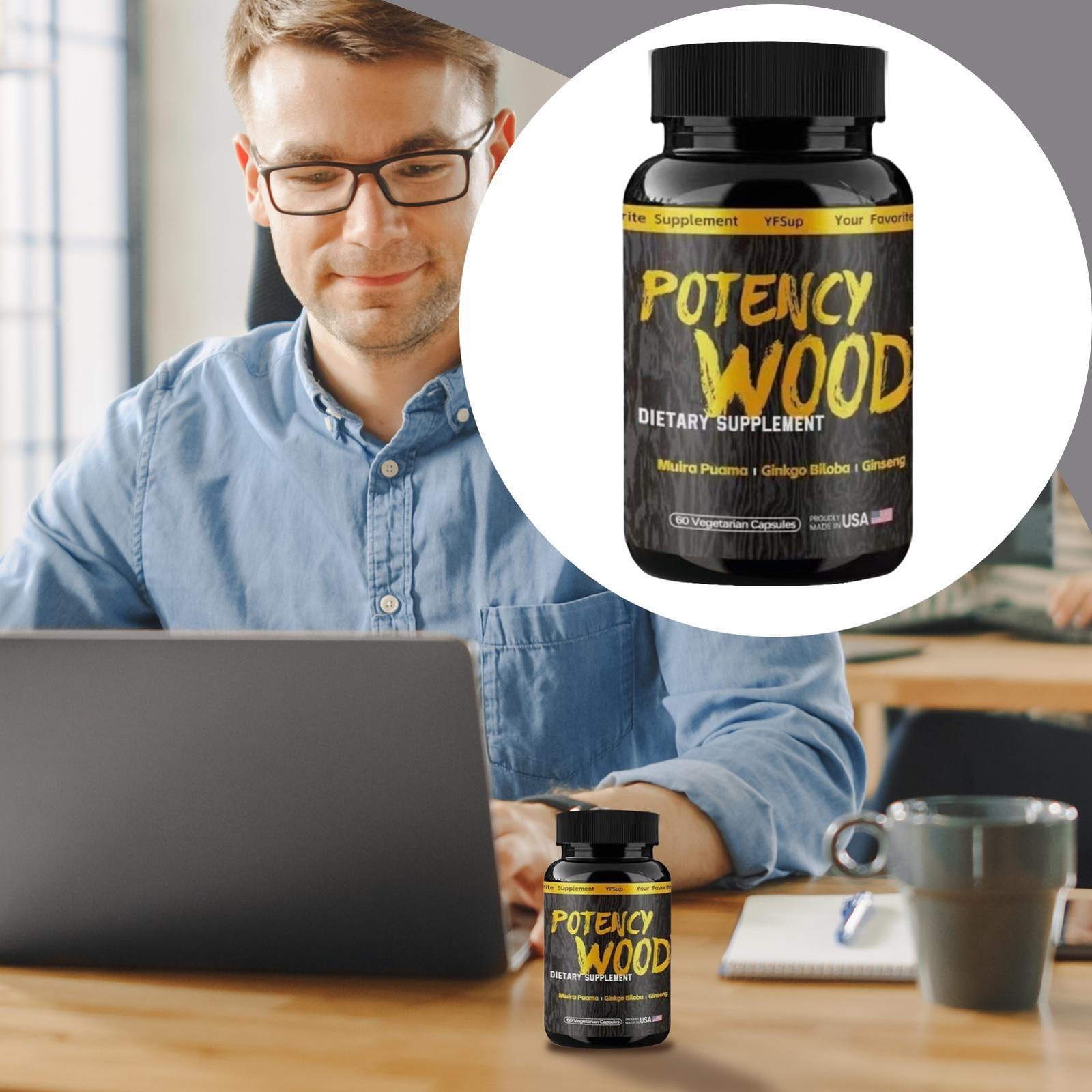 60pcs Potency Wood Capsule Pure Organic Herbal Formula Supplement Capsules.