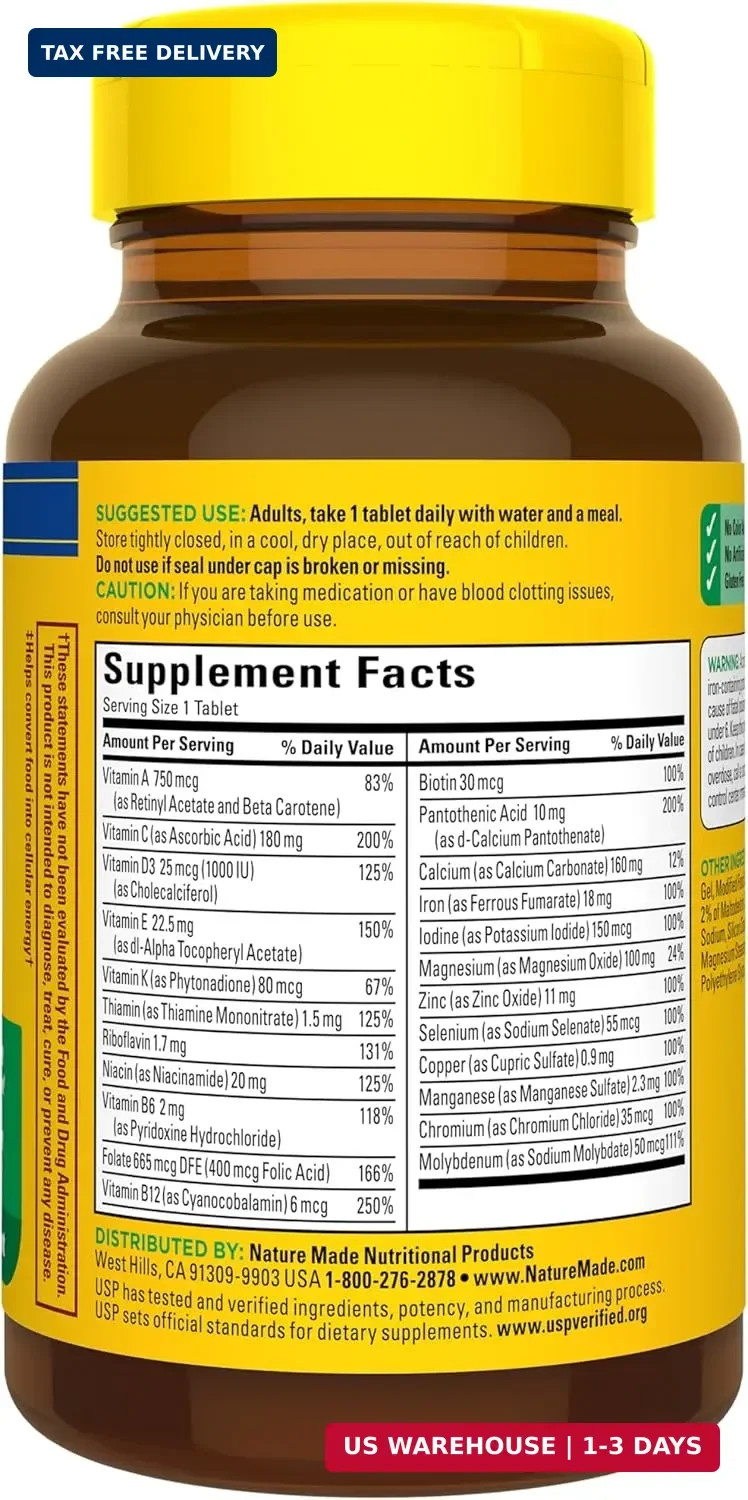 Nature Made Multivitamin Tablets with Iron, Multivitamin for Women and Men for D