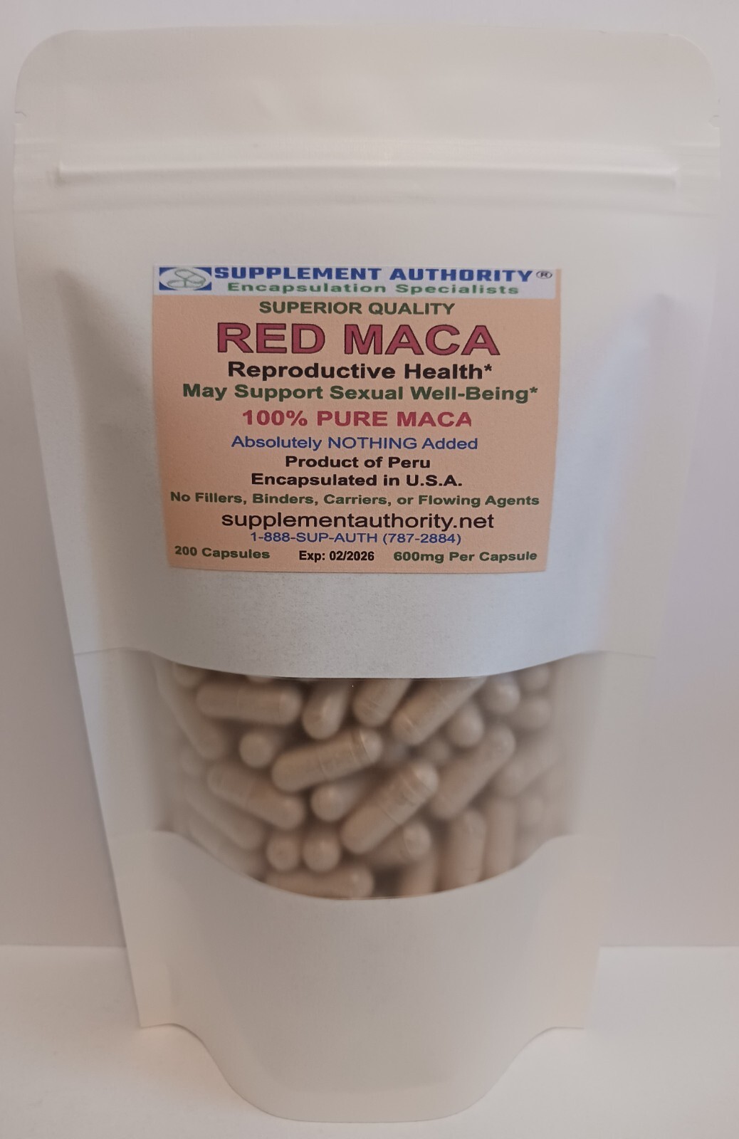 Maca Root Powder Capsules Red Organic ~200ct Bag – SUPER FRESH! ~ Exp: 02/2026 ~