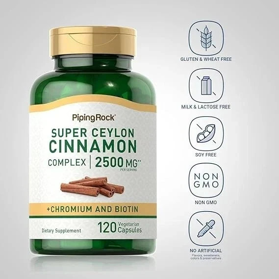 Ceylon Cinnamon Capsules 2500mg | 120 Count | Non-GMO | by Piping Rock