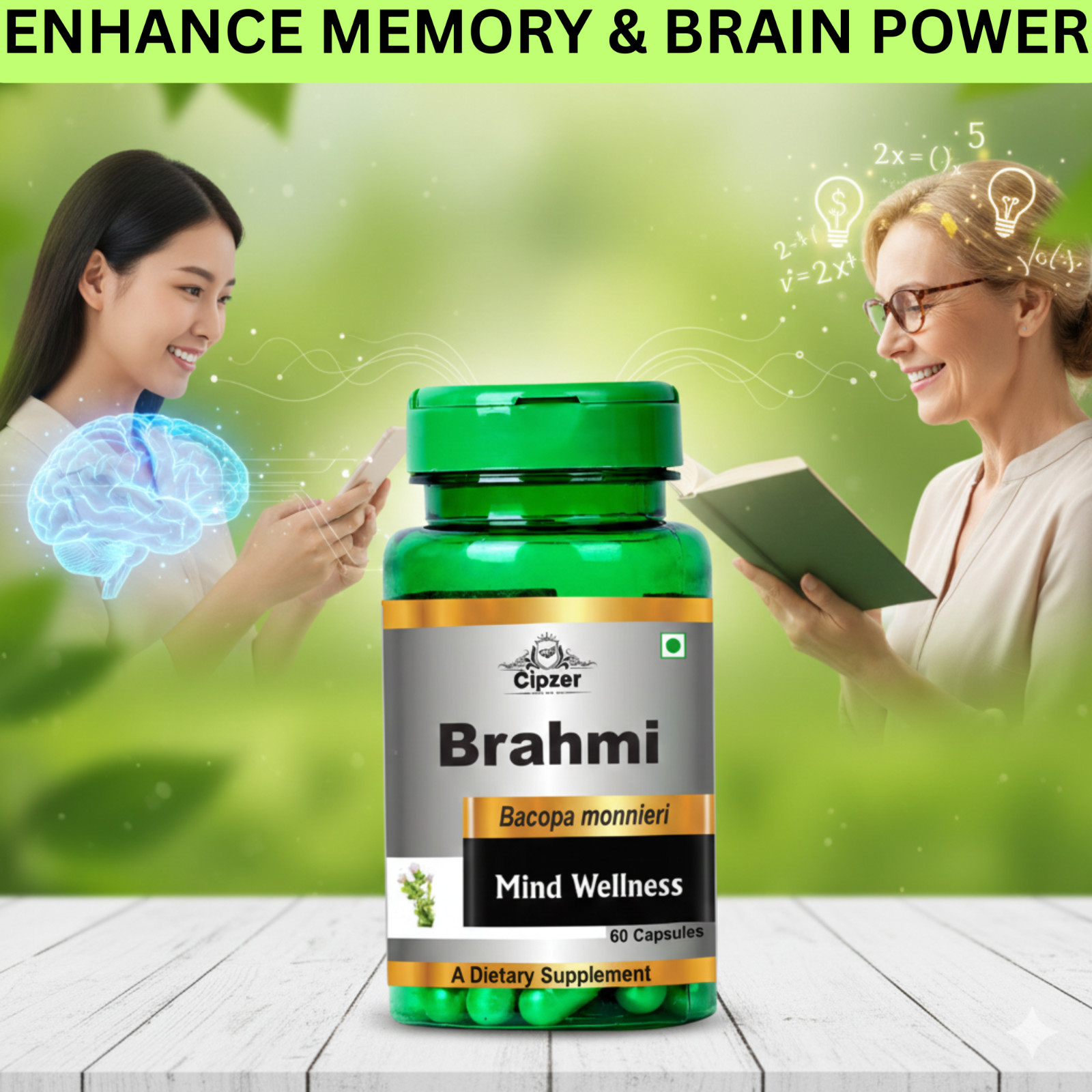 Cipzer Brahmi 60 Capsule | Stress Reducer, Improve Mental Health, Better Sleep