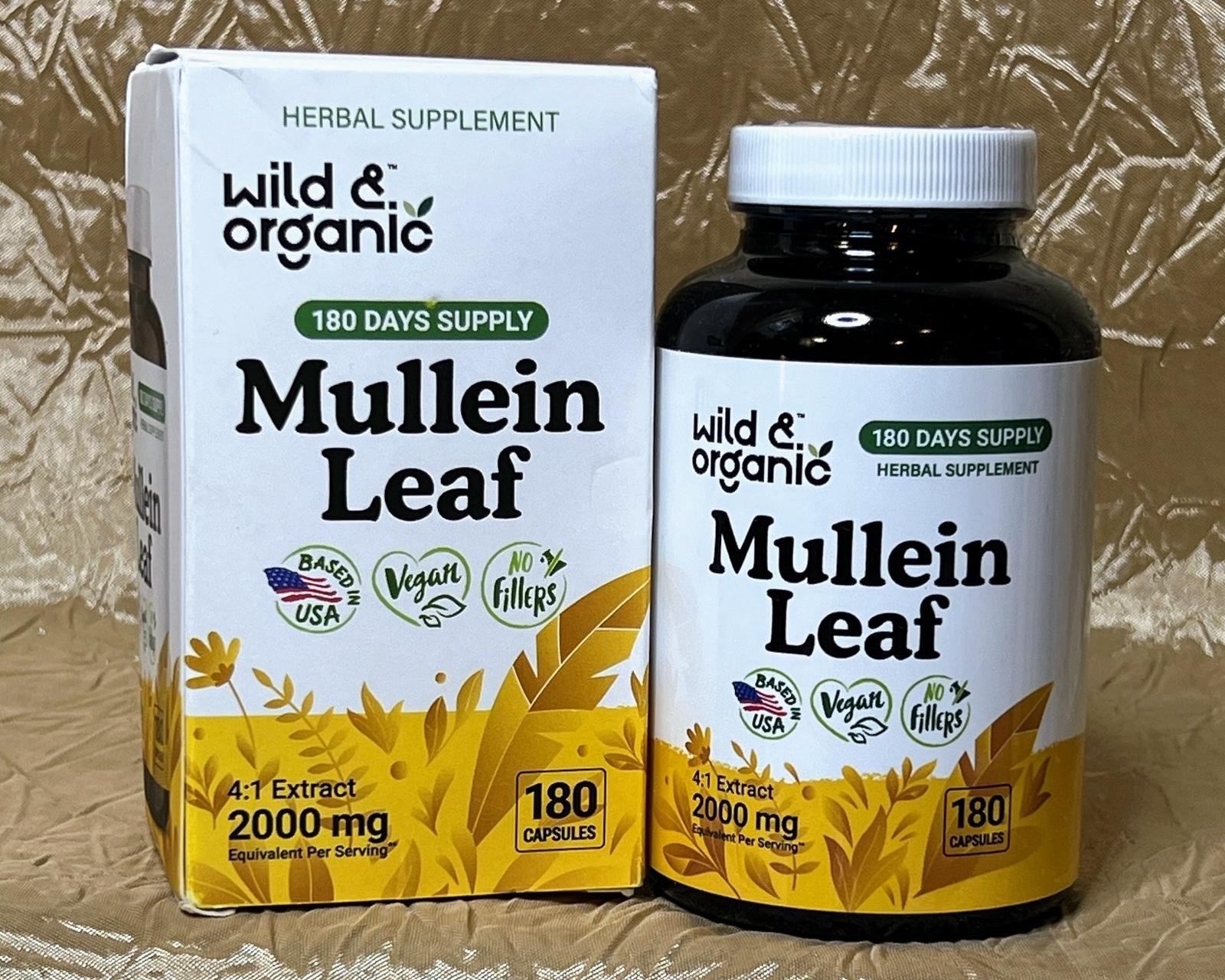 Wild & Organic MULLEIN LEAF 2000mg 180 Caps – Potent Extract for Lungs Exp 03/27