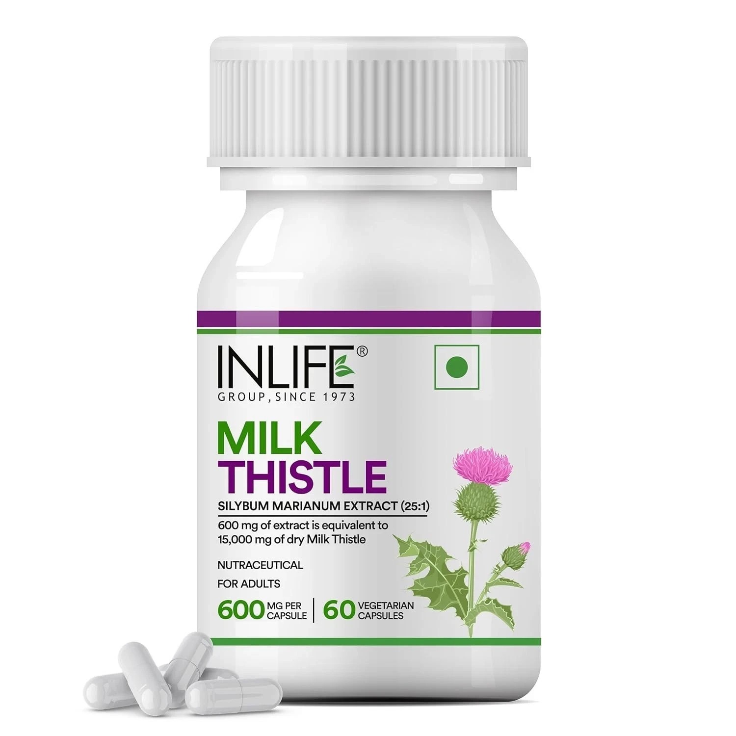 INLIFE Milk Thistle Extract 600mg Capsules – 60 Vegetarian Caps e875
