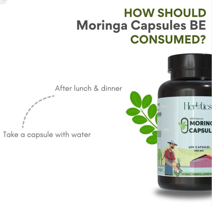 Herbtics Moringa Capsules – 100% Natural Superfood | Vegan Herbal Supplement 60N