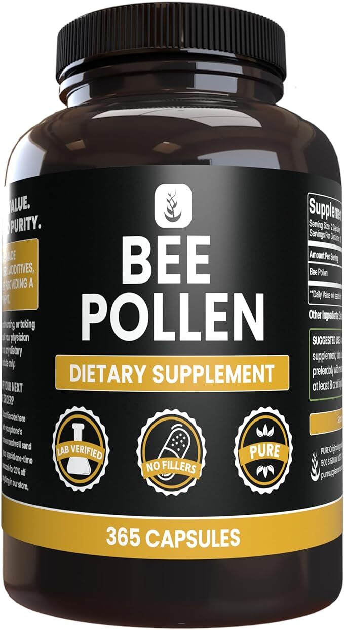 Bee Pollen 1000mg 365 Caps No Additives Made in the USA