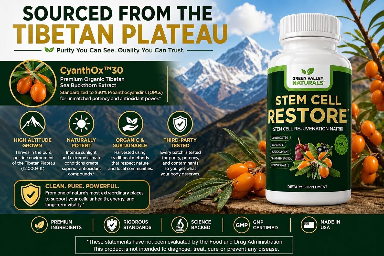 Stem Cell Supplement – Organic Tibetan Sea Buckthorn-Resveratrol, Vitamin D…
