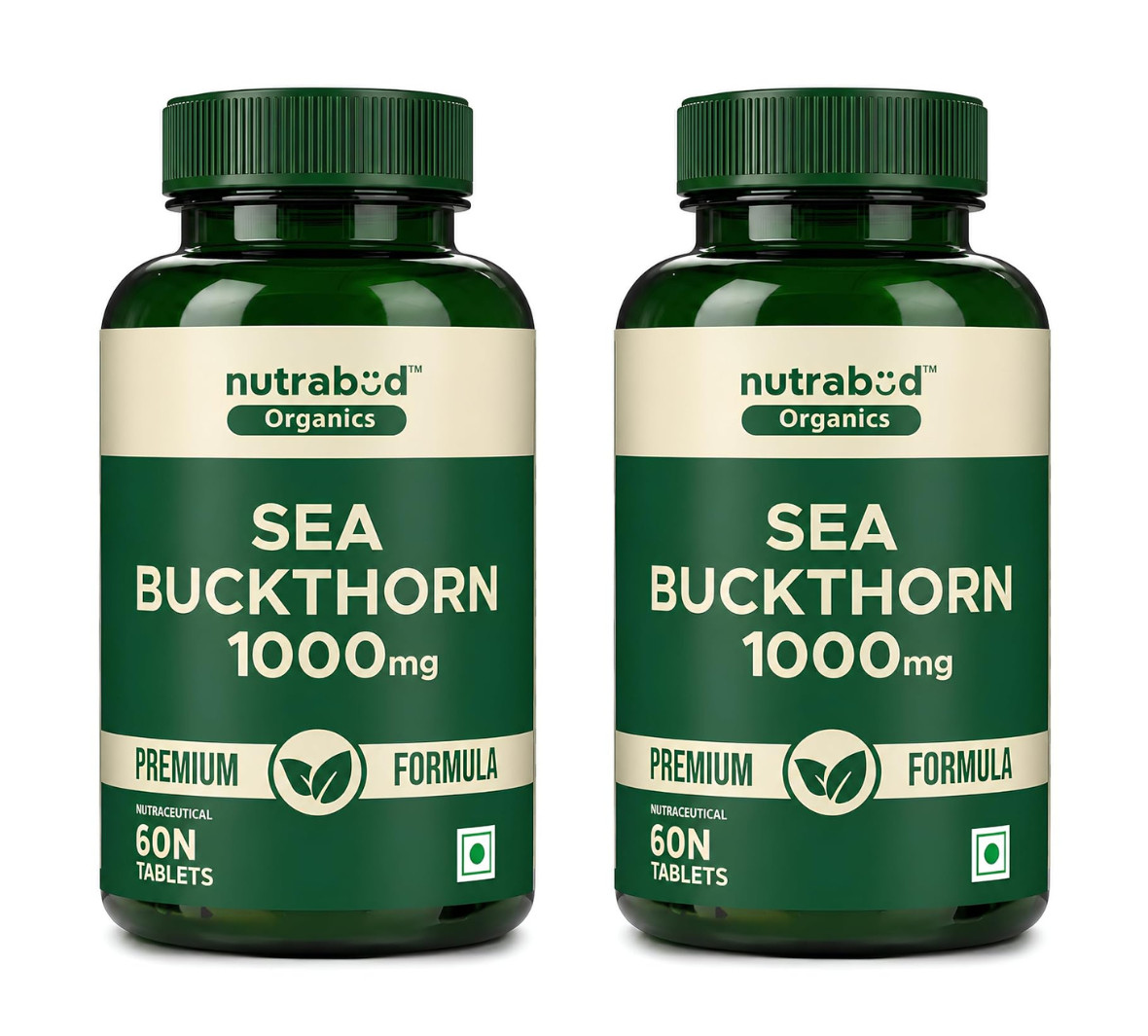 2 Pack Nutrabud Organics Sea Buckthorn Berry Powder 1000mg 120 Veg Tabs Omega 7
