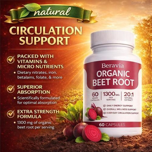 Beravia Organic Beet Root Capsules, Purely Organic, Non-GMO 60-Counts