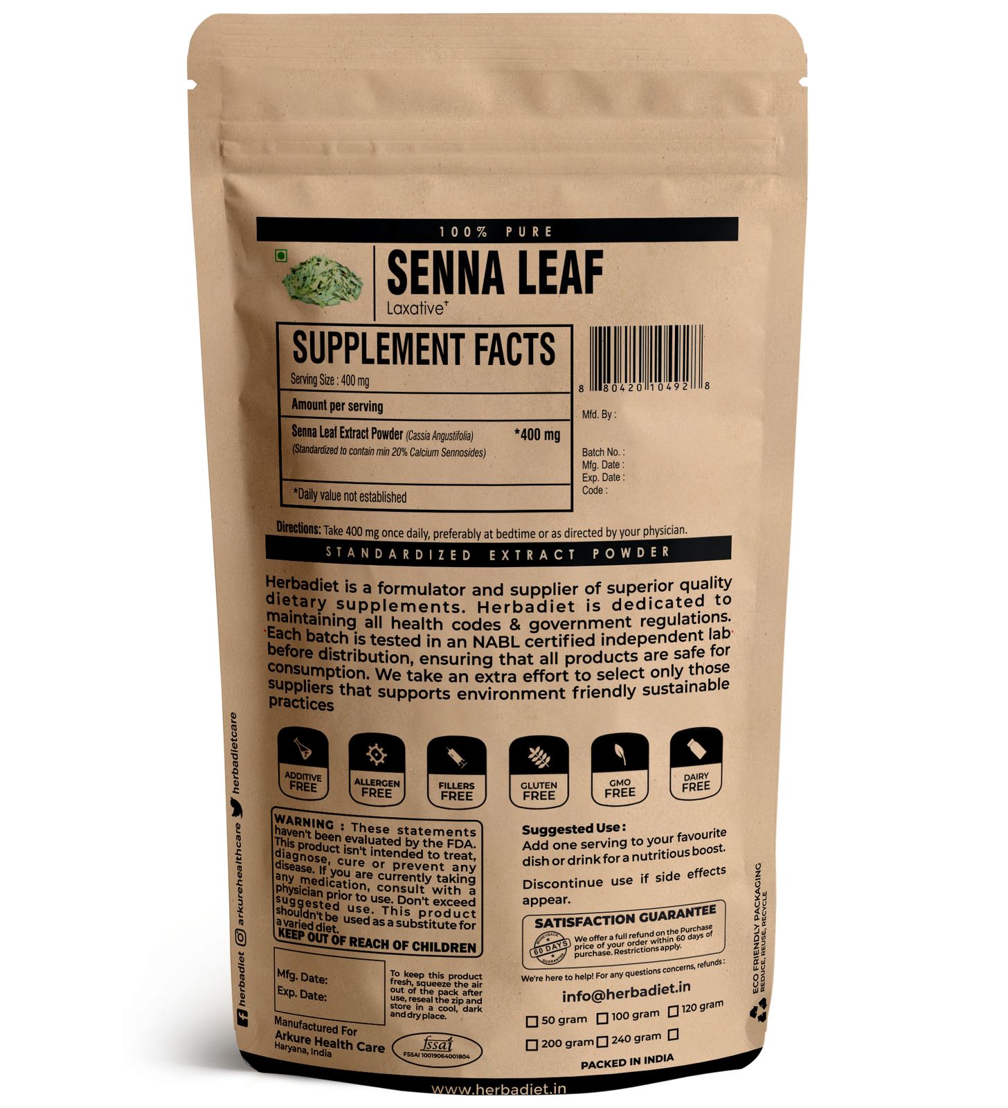 Senna Leaf Extract Powder Calcium Sennosides 20% Natural Laxative Detox Cleanse