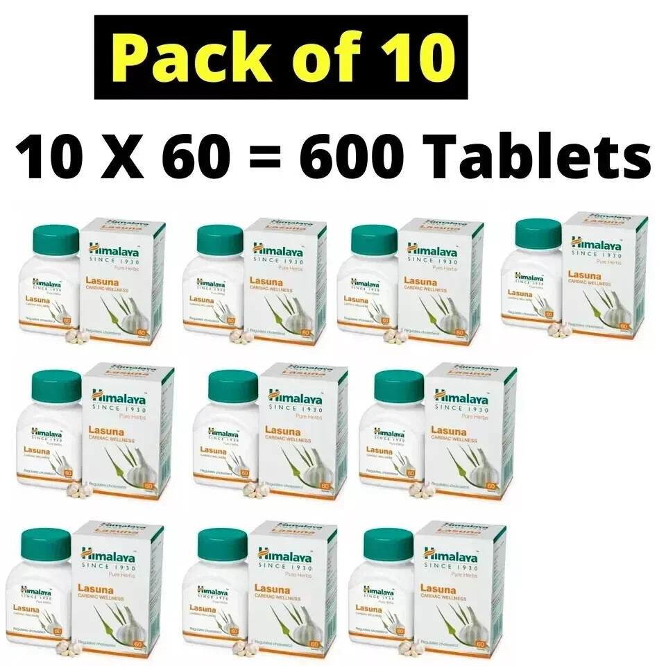 10 x Himalaya Lasuna 600 Tabs For Cardiac Wellness Exp March 2027