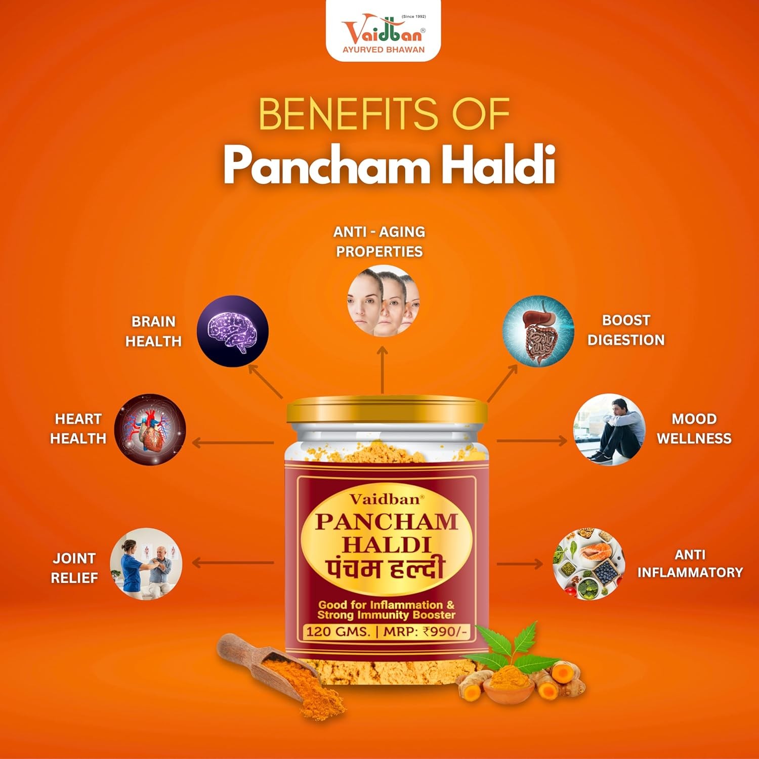 Vaidban Pancham Haldi 120g (Organic Haldi Powder) Immunity Booster, Anti-Oxidant