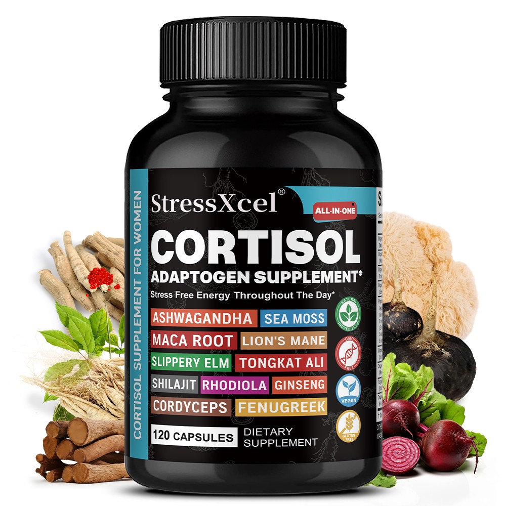 StressXcel Cortisol Adaptogen Supplement for Women Energy Support 120 Veg Caps