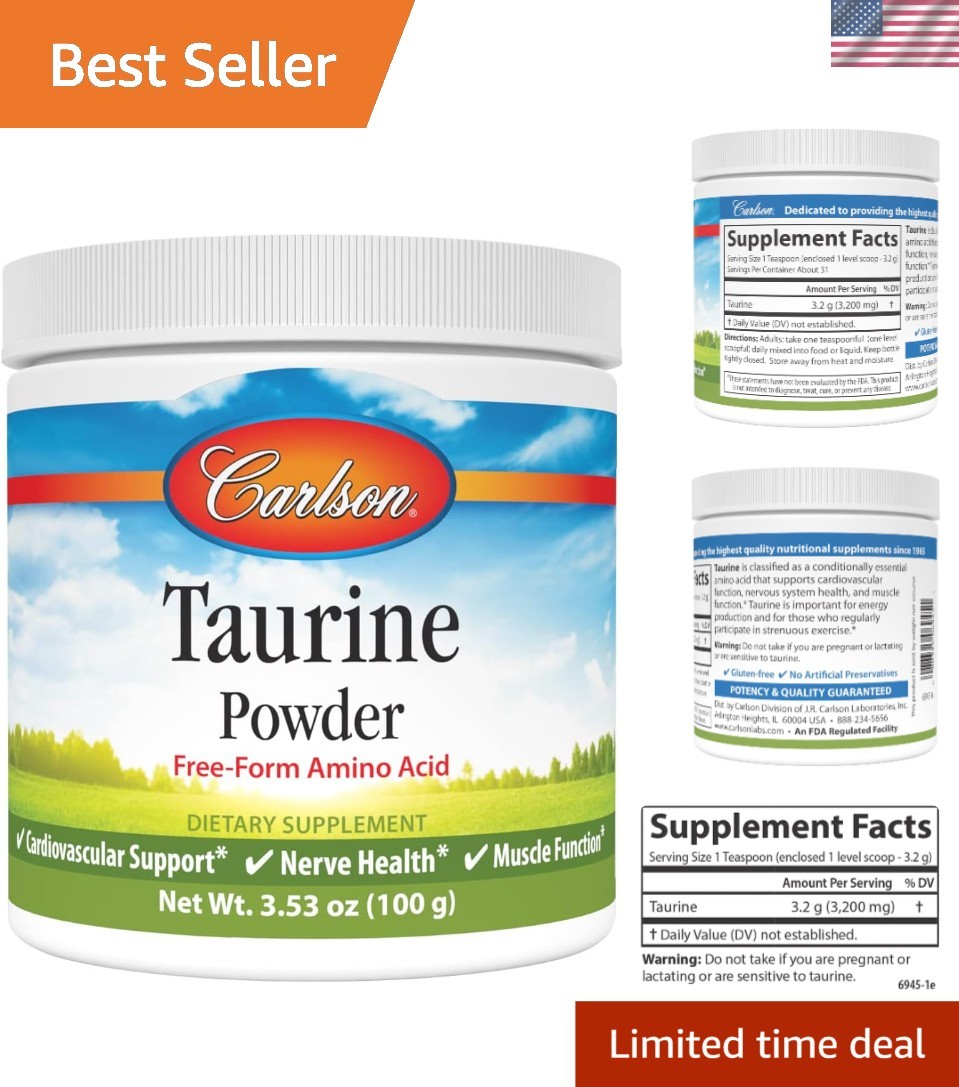 Unflavored-Free Taurine Amino Acid Powder – 3.53 Ounces for Muscle Support