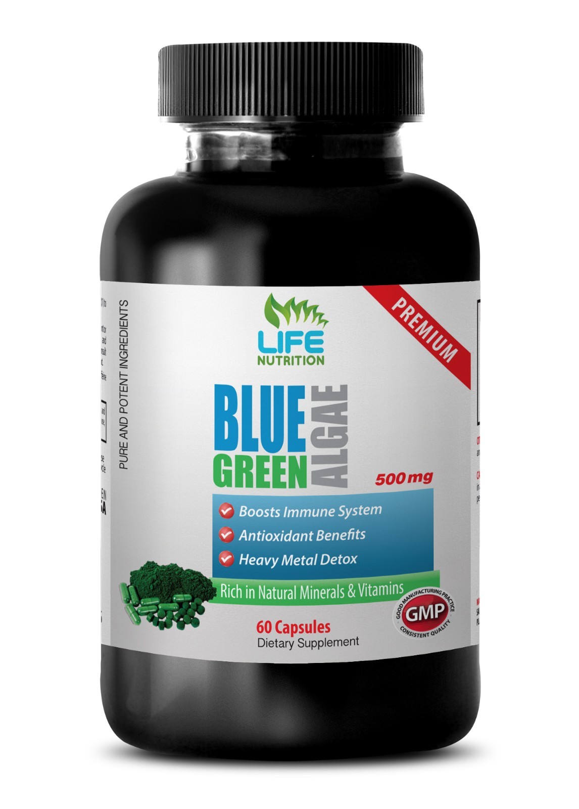 Organic Blue Green Algae – Klamath Blue Green Algae 500mg (1 Bottle 60 Caps)