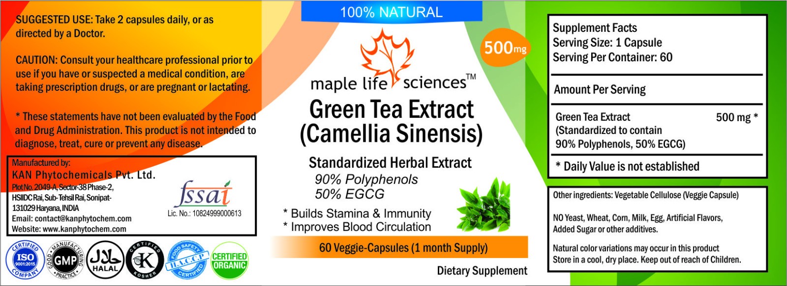 Green Tea Extract 90% Polyphenols 50% EGCG Pure Green Tea Extract Capsules