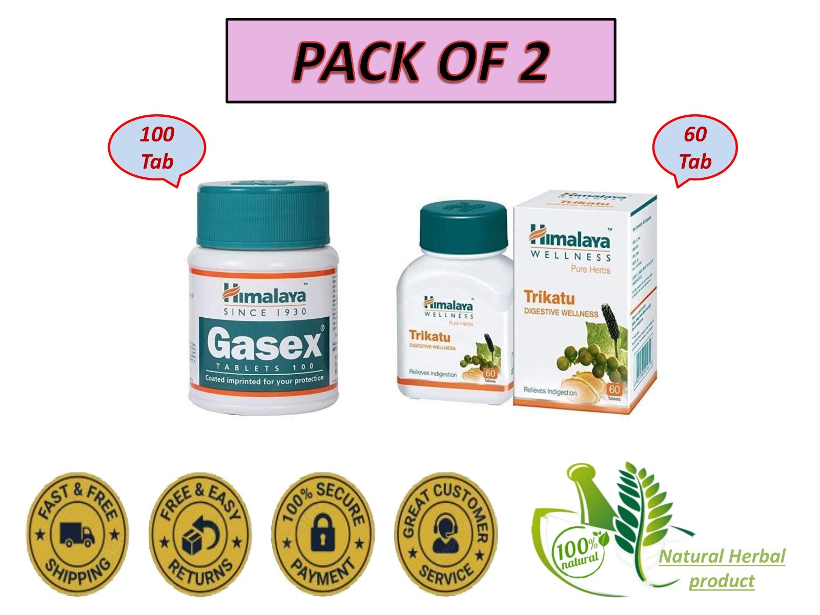 Himalaya TRIKATU(60) + GASE(100) Digestive Wellness| Free Shipping, EXP-2026-27
