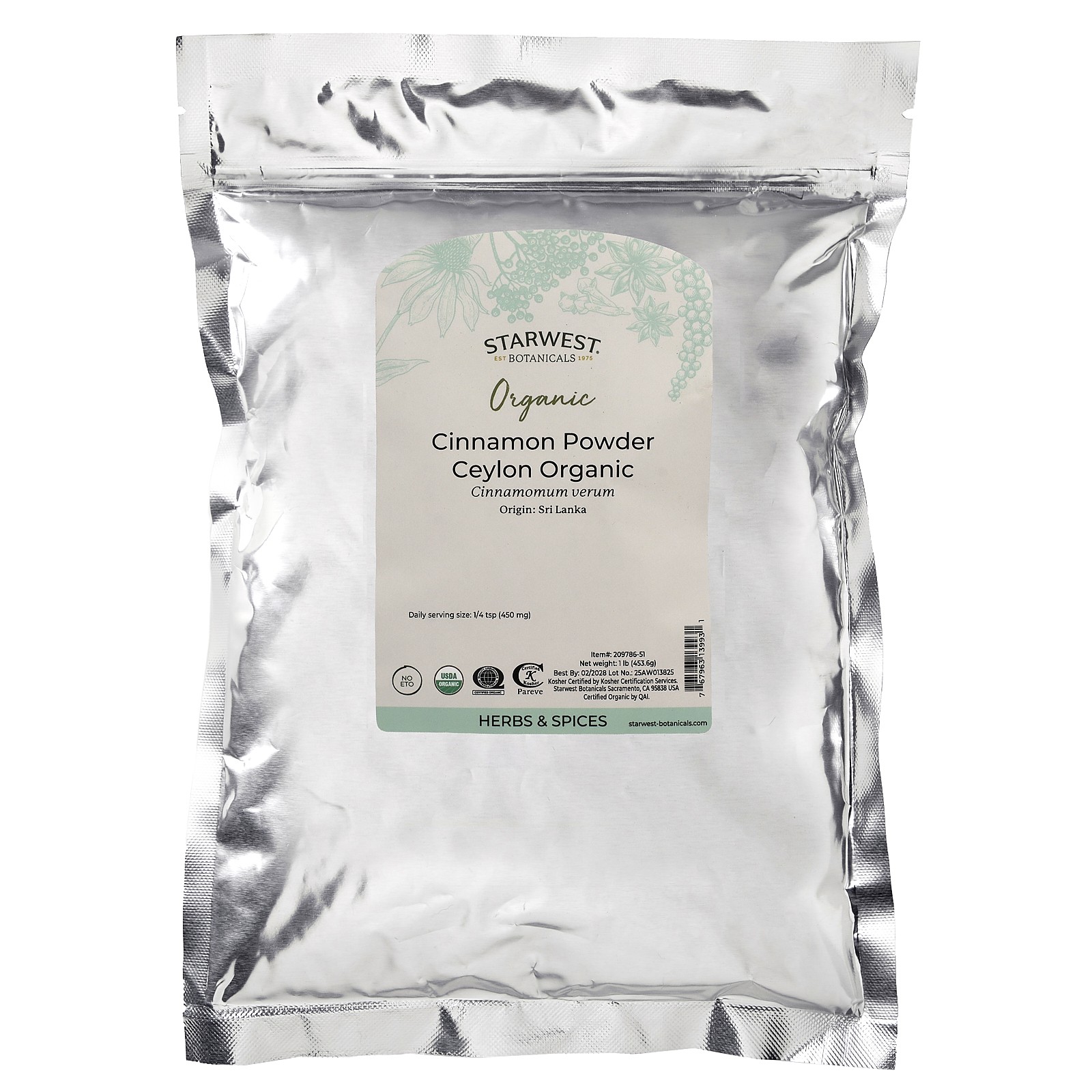 Organic Cinnamon Powder Ceylon , 1 lb (453.6 g)