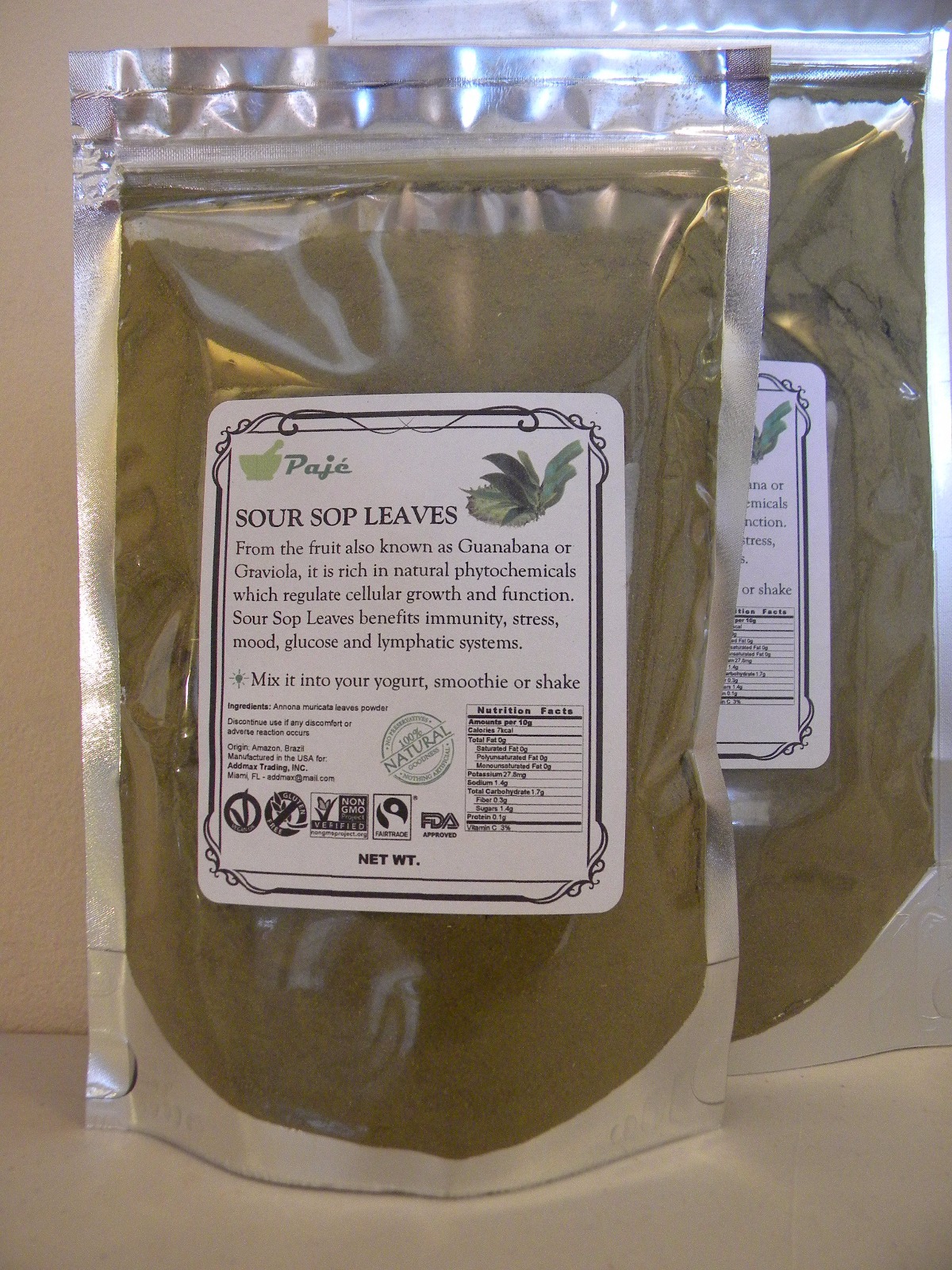 GRAVIOLA LEAF powder 16oz 1lb Guanabana SOURSOP LEAVES Cell health PAJE