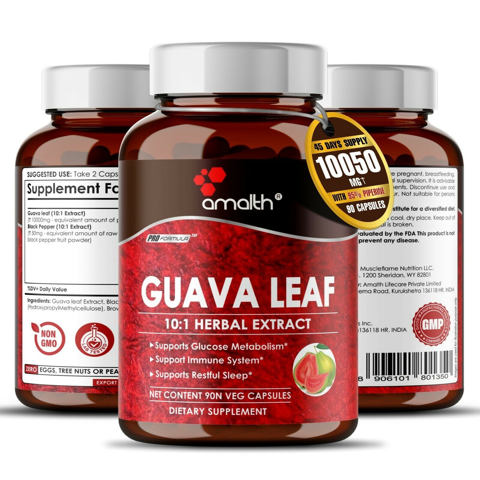 Guava Leaf Guajava 95% Piperine Extract Powder 10050mg Capsules – 90 Count
