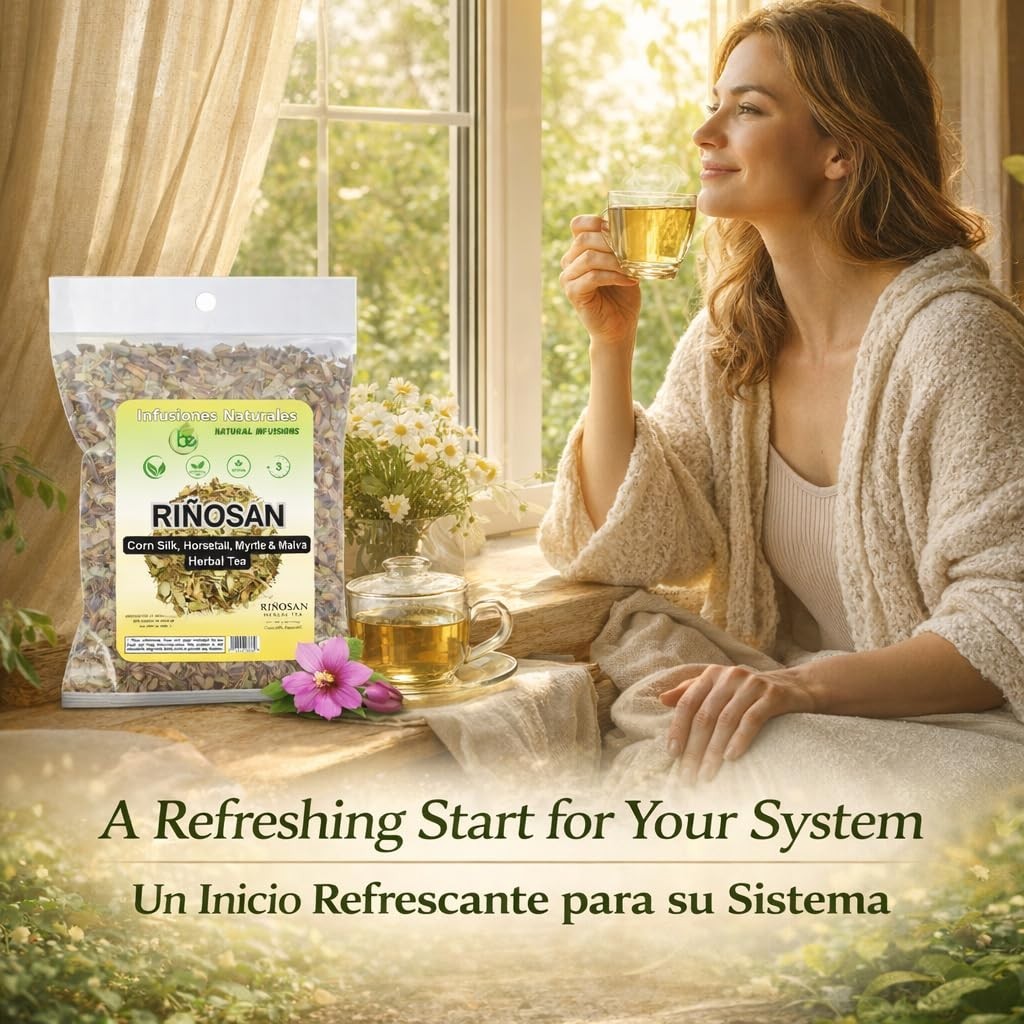 Riñosan Herbal Tea – 4 oz (113g) – Corn Silk, Horsetail, Myrtle & Malva – Caffei