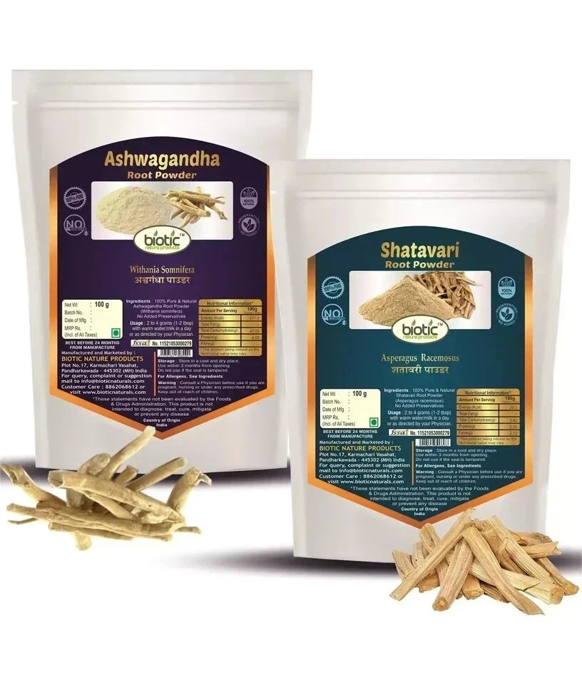 Organic Ashwagandha and Shatavari Root Powder – 200gm (100gm each)