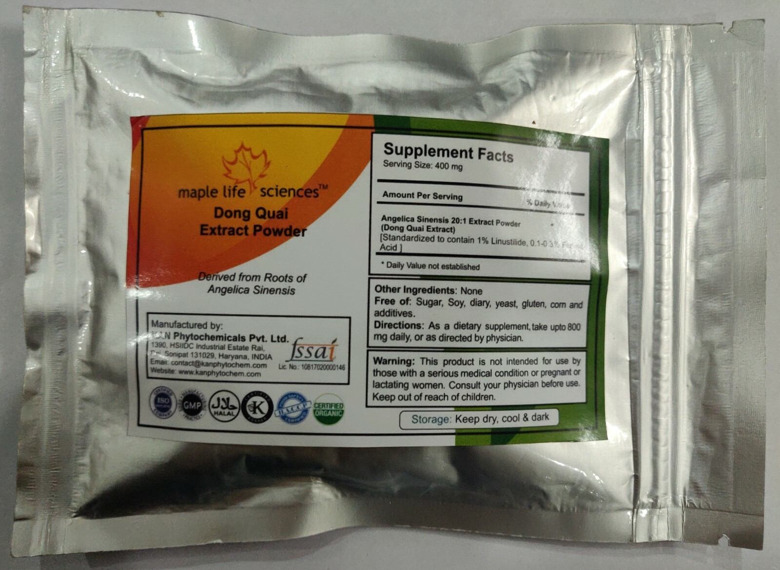 Angelica Sinensis 20:1 Extract (Dong Quai) Powder 1% Ligustilide Ferulic Acid