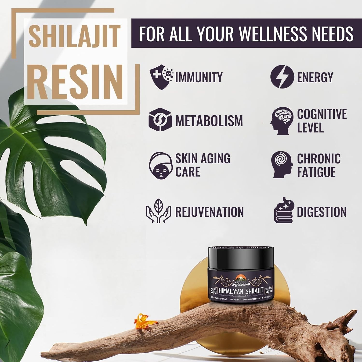 Ajoblanco 600mg Shilajit Pure Himalayan Organic Shilajit Resin – 30 Grams