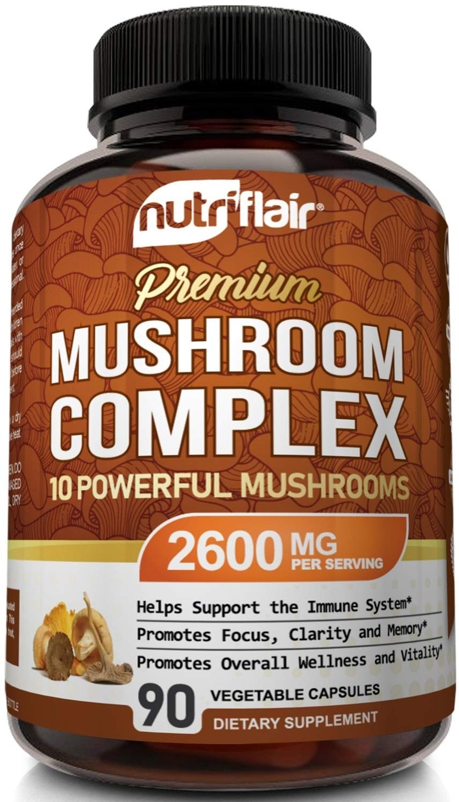 NutriFlair Mushroom Supplement 2600mg, 90 Capsules – 10 Mushrooms Blend – Rei…
