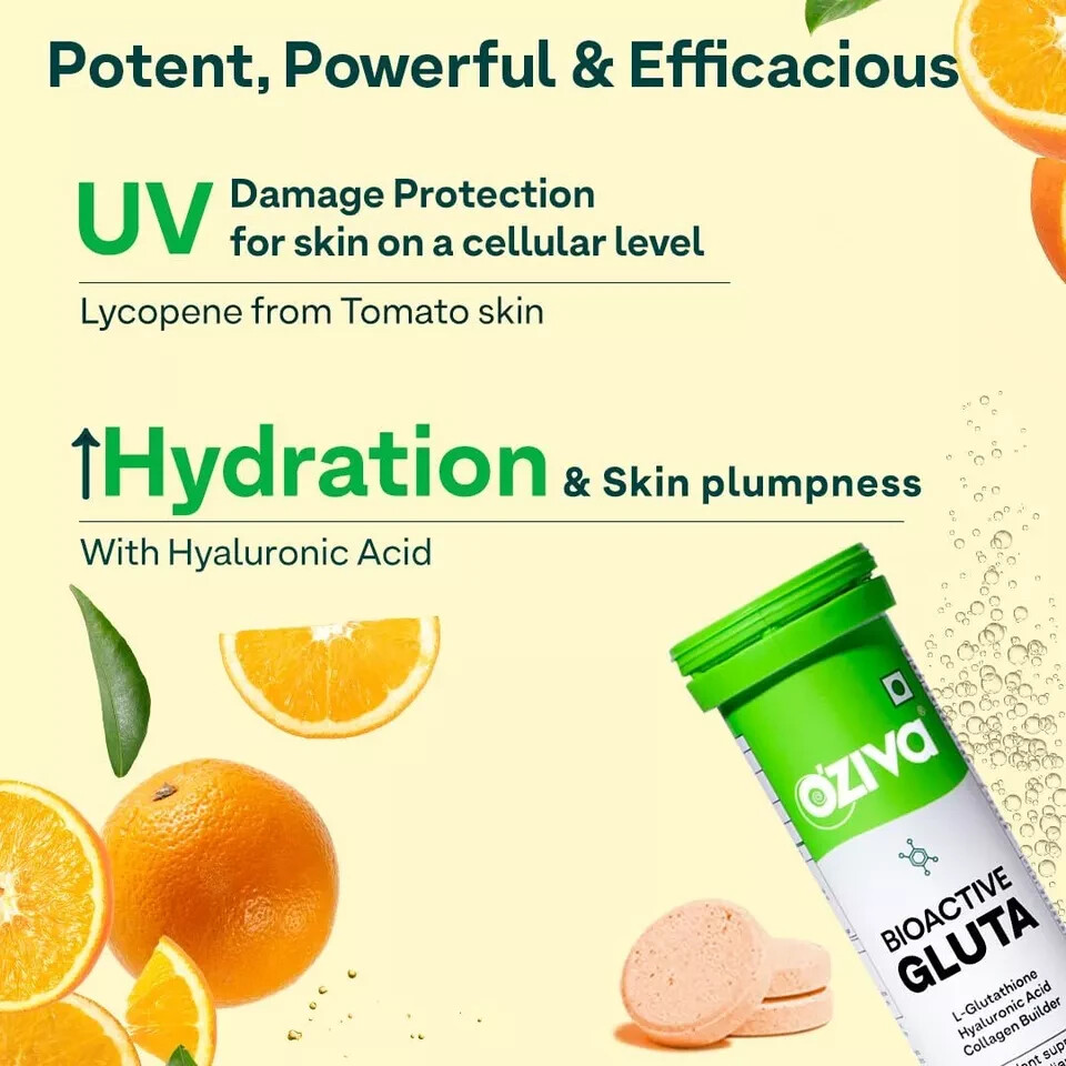 OZiva Bioactive Glutathione Tablets for Radiant Skin – Orange Flavor (2 Pack)
