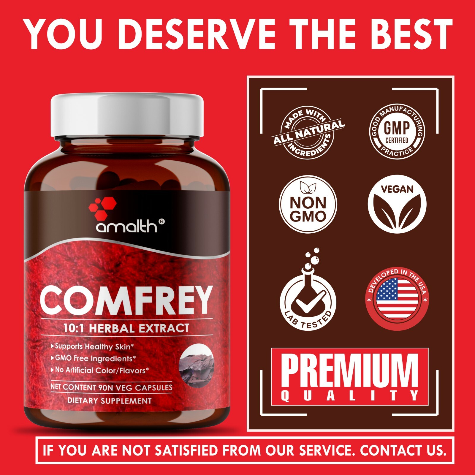 Comfrey Root Extract Symphytum 10000mg Capsules – 90 Pills – Healthy Skin