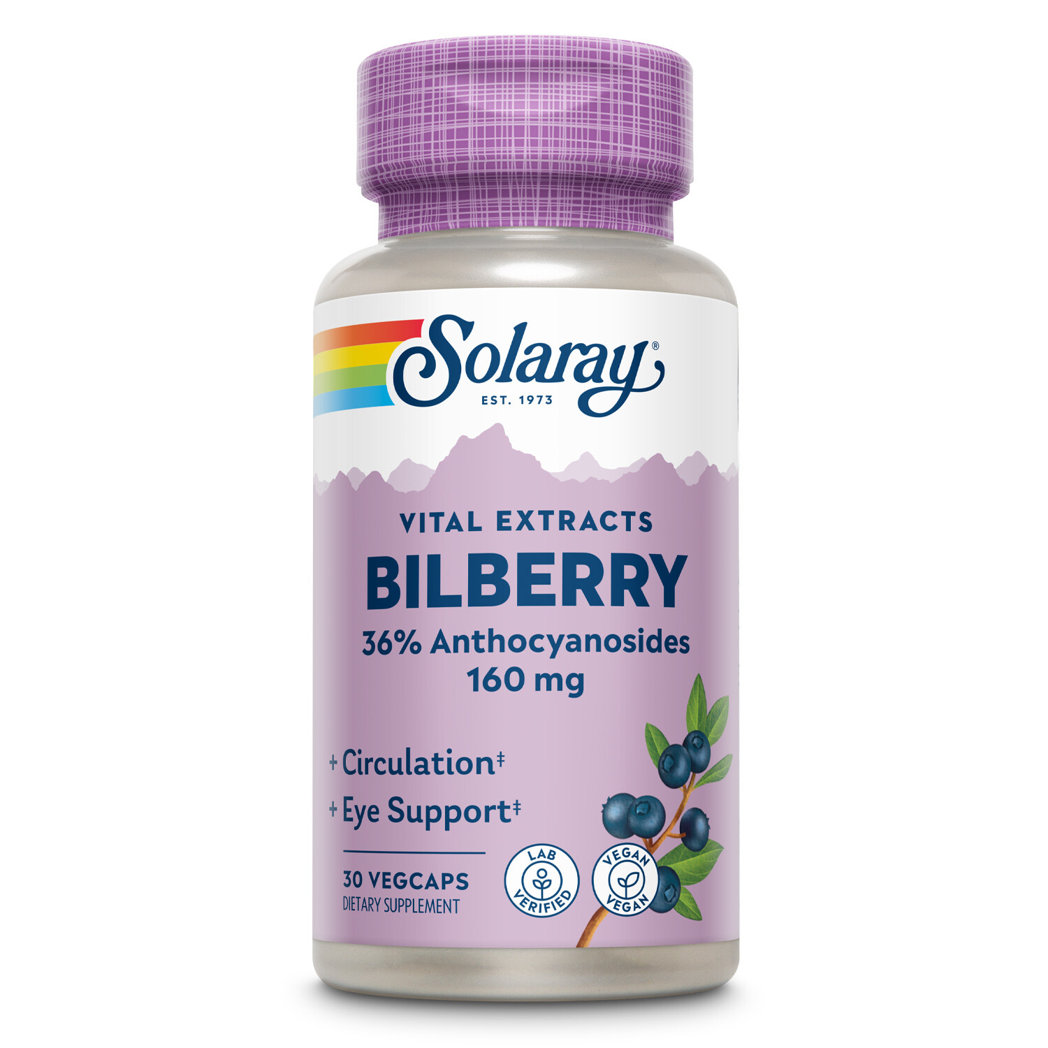 Solaray Bilberry Berry Extract 160 mg with Blueberry Extract | 30 VegCaps