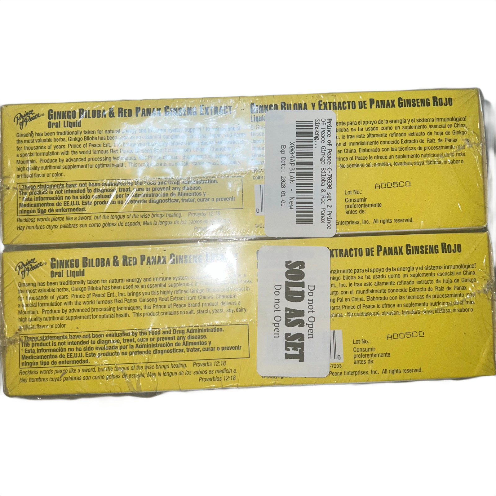 2 X Prince of Peace, Ginkgo Biloba & Red Panax Ginseng Extract, 30 Bottles, 0.34